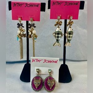 Vintage Betsey Johnson Set of Three Earrings Animal Themed Rare Authentic Cute!!